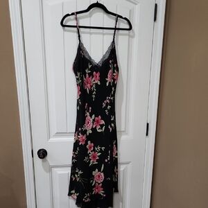 Floral Black and Pink Women's Slip Dress